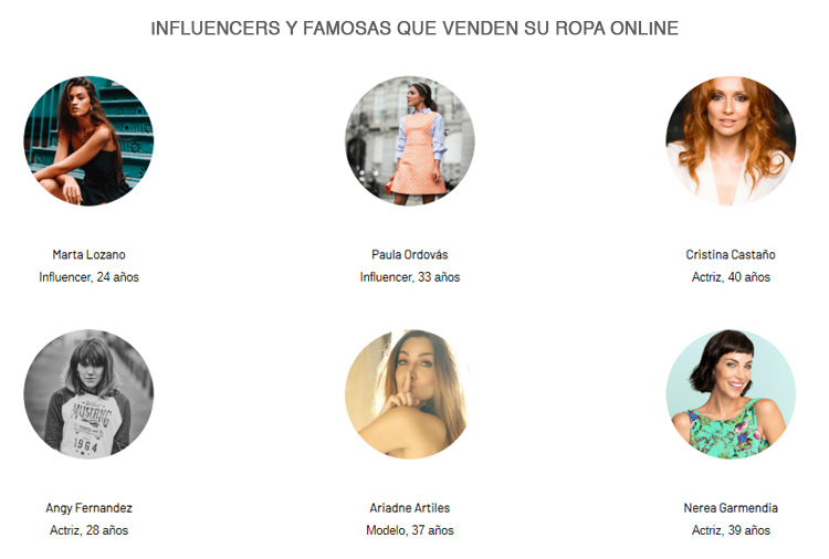 Fotos en un ícono circular haciendo mención de Marta Lozano, Paula Ordovás, Cristina Castaño, Angy Fernández, Ariadne Artiles, Nerea Garmendia